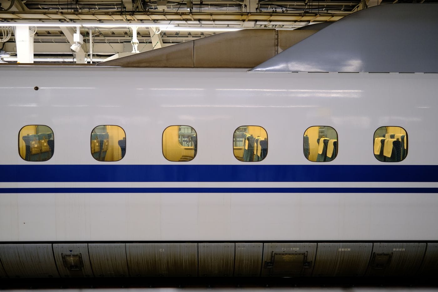 רכבת שינקנסן בתחנת טוקיו, מבט מבעד לחלונות
